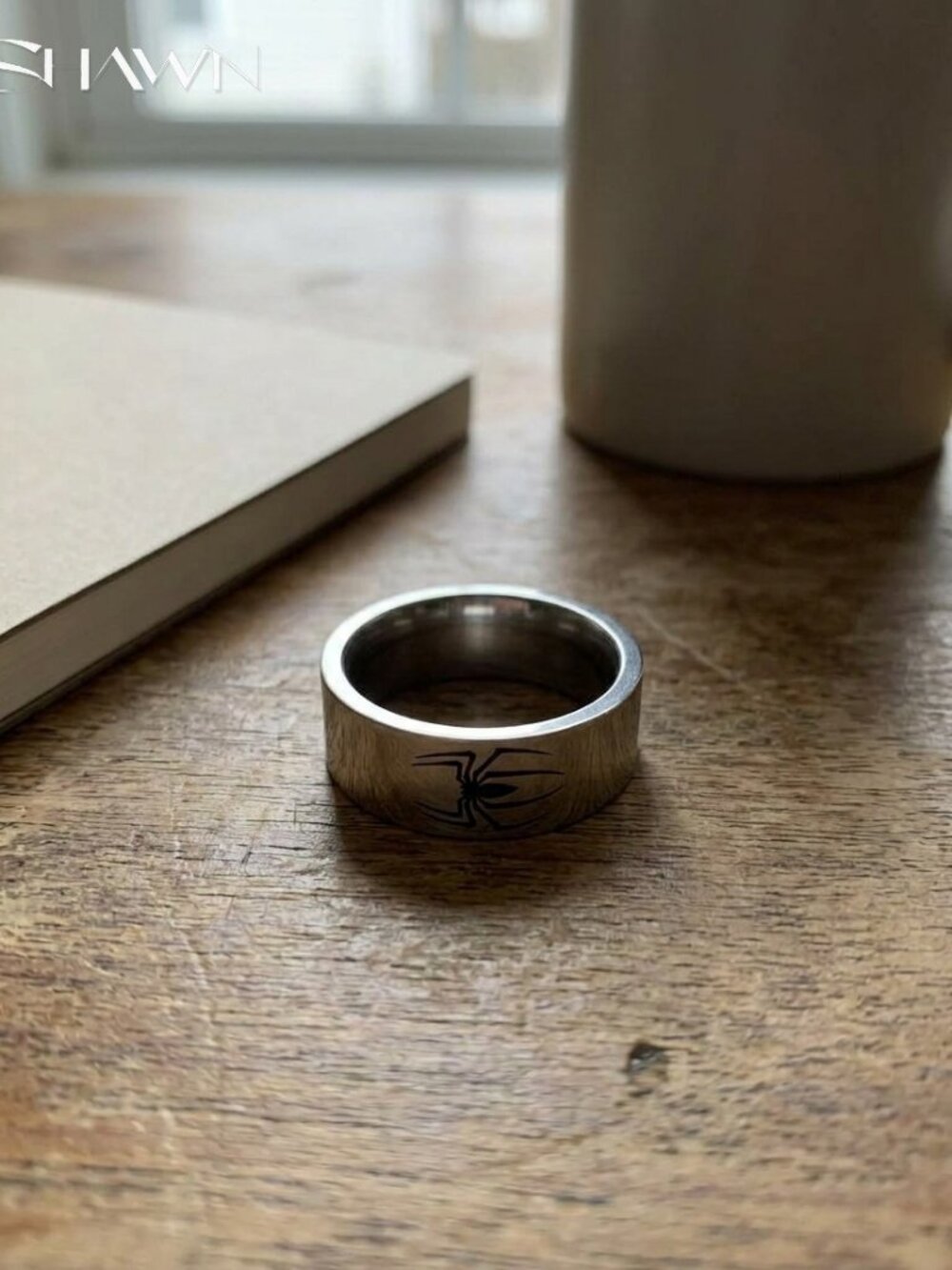 Mens Engraved Spider Band Ring